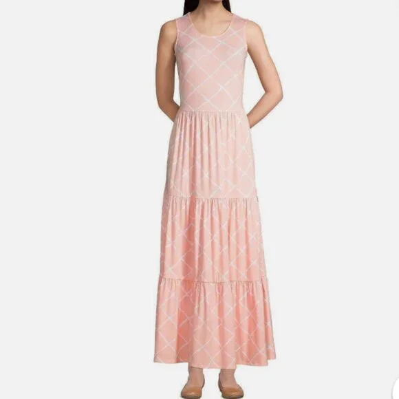 Lands' End | Dresses | Lands End Sleeveless Maxi Tiered Dress Peach Cotton  Jersey Knit Beach Sz L | Poshmark
